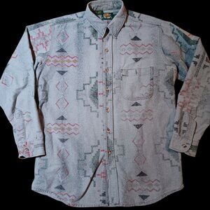 Vintage Cabela's Aztec Shirt Large Tall LT 1990's Flannel USA 90's Southwestern